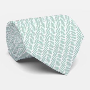 Chic White Seaglass Green Abstract Chevron Tie