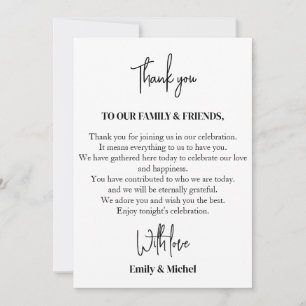 Chic White Sienna Wedding Reception Table Thank You Card