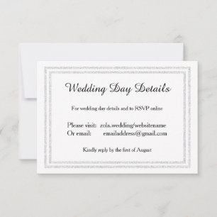 Chic White Silver Glittered Trim - Wedding Details RSVP Card
