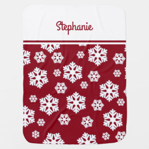 Chic White Snowflakes Nordic Pattern on Dark Red Baby Blanket