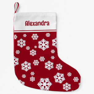 Chic White Snowflakes Nordic Pattern on Dark Red M Small Christmas Stocking