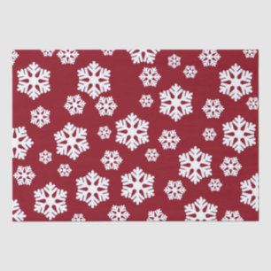Chic White Snowflakes Nordic Pattern on Dark Red Tissue Paper