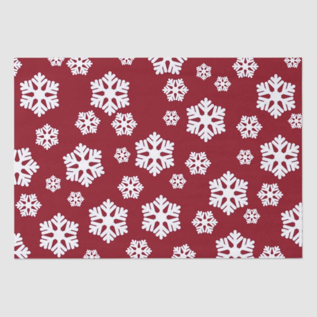 Chic White Snowflakes Nordic Pattern on Dark Red Tissue Paper (Front)