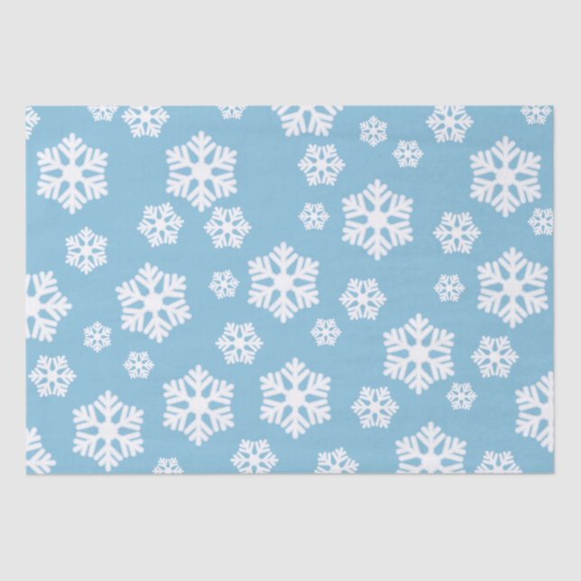 Chic White Snowflakes Nordic Pattern on Ice Blue Tissue Paper (Front)