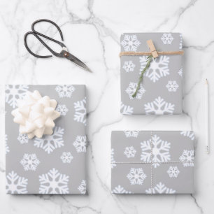 Chic White Snowflakes Nordic Pattern on Light Grey Wrapping Paper Sheet