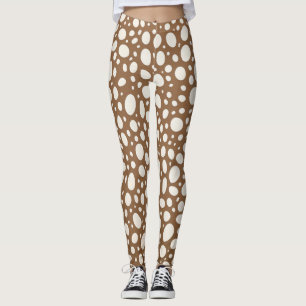 Chic White & Tan Polka Dot Stylish  Leggings