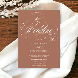 Chic white terracotta photo calligraphy wedding invitation