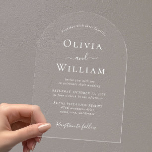 Chic White Typography Arch Wedding Acrylic Invitations