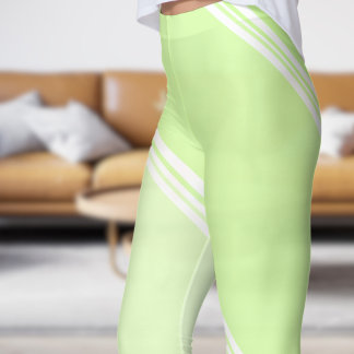 Chic White under Pale Green Banded Print Leggings