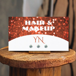 Chic White Vermilion Red Sparkle Glitter Monogram Business Card