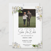 Chic White Watercolor Jasmine Floral Save The Date