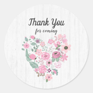 Chic White Wood & Whimsical Floral Thank You Classic Round Sticker
