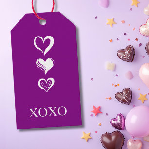 Chic White Xoxo Three Cutout Heart Purple Gift Tags