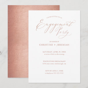 Chic Whte Rose Gold Calligraphy Engagement Party  Invitation
