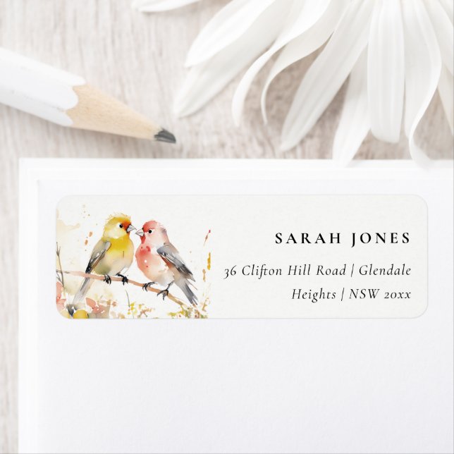 Chic Wild Botanical Watercolor Love Birds Address (Insitu)