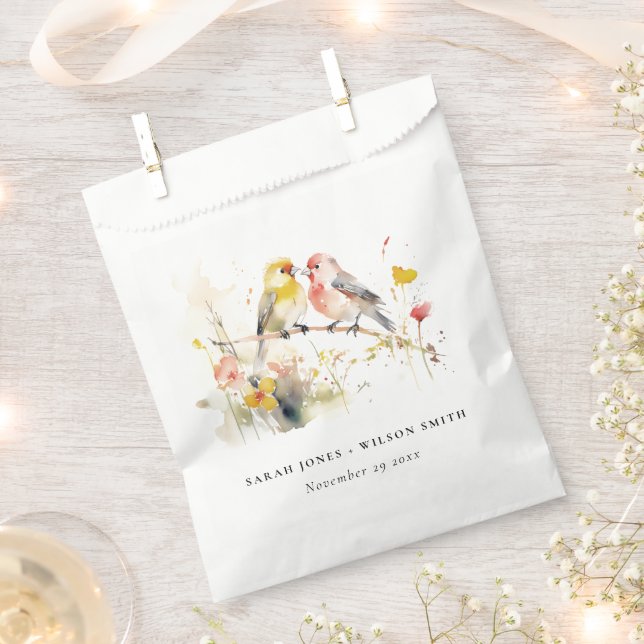 Chic Wild Botanical Watercolor Love Birds Wedding Favour Bags (Clipped)