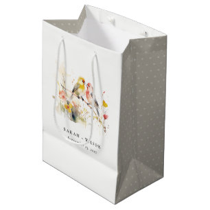 Chic Wild Botanical Watercolor Love Birds Wedding Medium Gift Bag