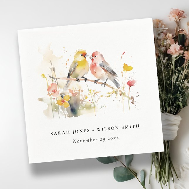 Chic Wild Botanical Watercolor Love Birds Wedding Napkin (Creator Uploaded)