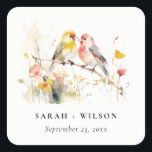 Chic Wild Botanical Watercolor Love Birds Wedding Square Sticker<br><div class="desc">It’s very easy to customise,  with your personal details. If you need any other matching product or customisation,  kindly message via Zazzle.</div>