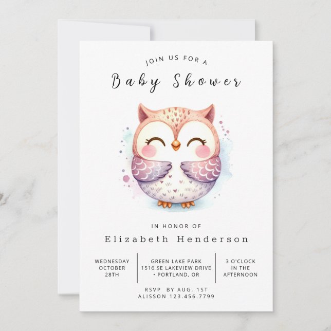 Chic Wild Owl Baby Shower Invitation (Front)