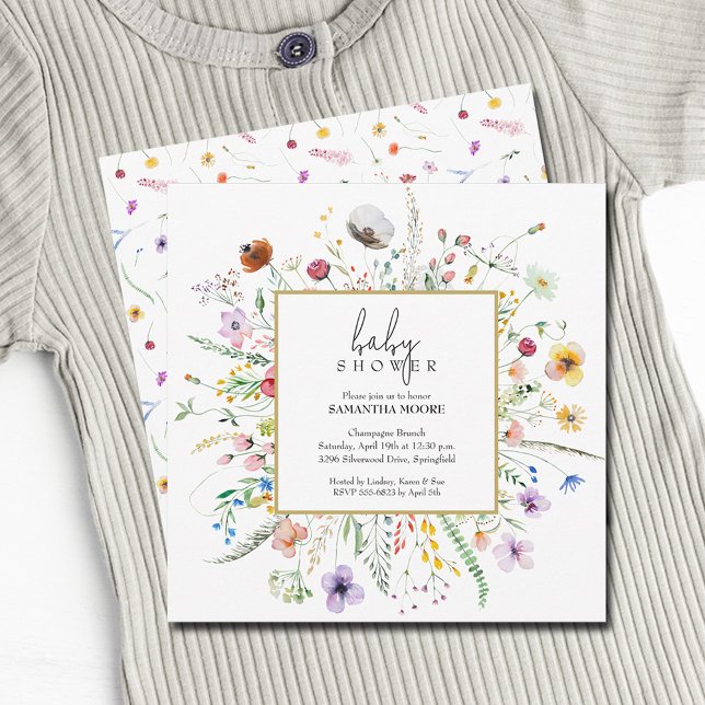 Chic Wildflower Baby Shower Invitation (Chic Wildflower Baby Shower Square Invitations (see our description for note on postage))