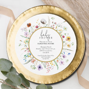 Chic Wildflower Baby Shower Round Invitation