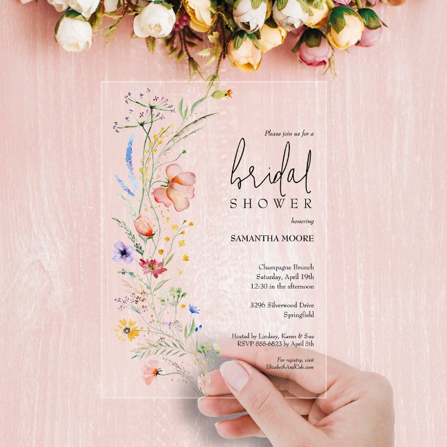 Chic Wildflower Bridal Shower Acrylic Invitations (Chic wildflower bridal shower acrylic invitations - choose clear or frosted)