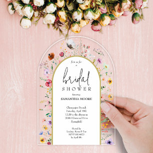 Chic Wildflower Bridal Shower Arch-Top Acrylic Invitations