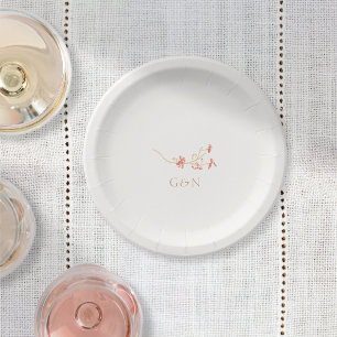 Chic Wildflower Couple Initials Wedding Paper Plate