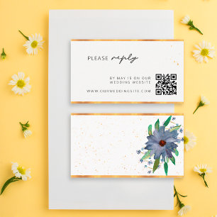 Chic Wildflower Gold Floral QR Code Wedding RSVP Enclosure Card
