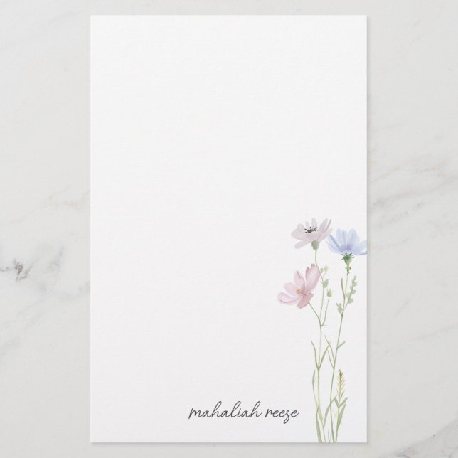 Chic Wildflower Meadow Calligraphy Personalised Stationery (Front)