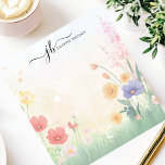 Chic Wildflower Meadow Watercolor Personalised Notepad<br><div class="desc">This personalised notepad features a beautiful watercolor wildflower meadow with soft pastel hues,  creating a peaceful and elegant design. Perfect for nature lovers,  garden enthusiasts,  and floral stationery fans. Customise the text at the top for a unique touch,  making it ideal for journalling,  note-taking,  or gifting.</div>