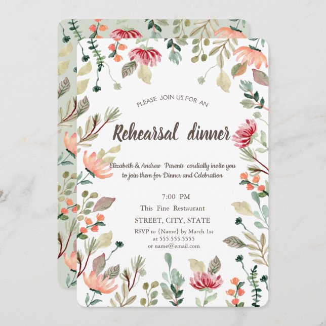 Chic Wildflower Rehearsal Dinner I Invitation (Front/Back)