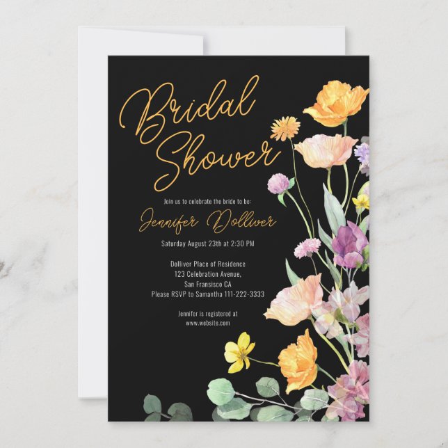 Chic Wildflower Script Bridal Shower Invitation (Front)