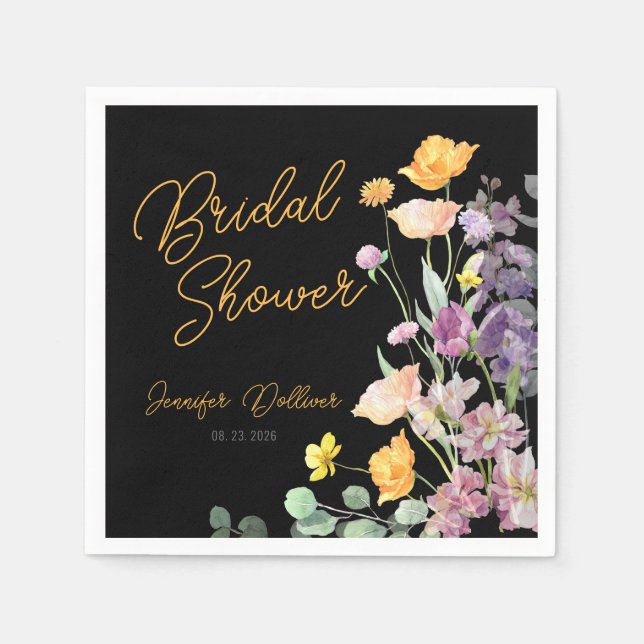 Chic Wildflower Script Bridal Shower Napkin (Front)