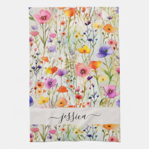 Chic wildflower script name tea towel