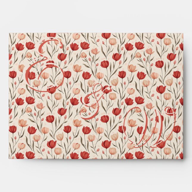 Chic Wildflower Tulip Flower Wedding Envelope (Front)