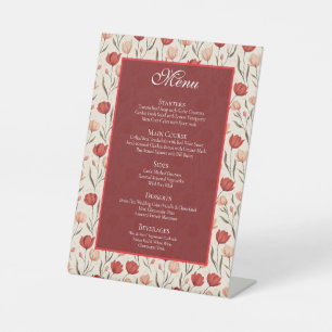 Chic Wildflower Tulip Minimalist Wedding Menus Pedestal Sign