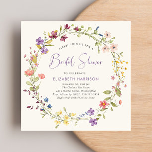 Chic Wildflower Watercolor Cream Bridal Shower Invitation