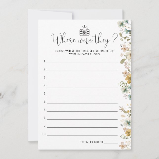Chic Wildflower Where Were They Bridal Shower Game Invitation (Front)