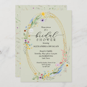 Chic Wildflower Wreath Sage Green Bridal Shower Invitation