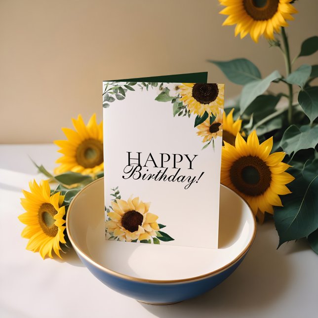 Chic Wildflower Yellow Sunflower Happy Birthday Card (Chic Wildflower Yellow Sunflower Happy Birthday Card)