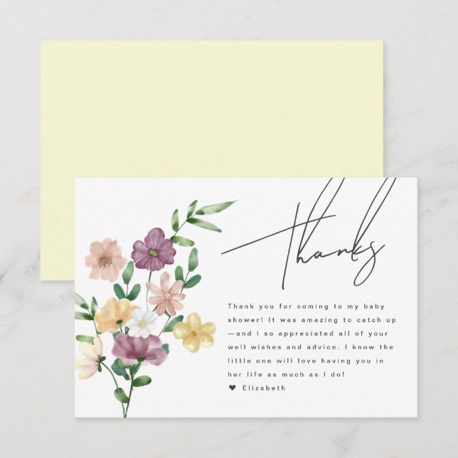 Chic Wildflowers Baby Shower Floral Thank You Card (Front/Back)