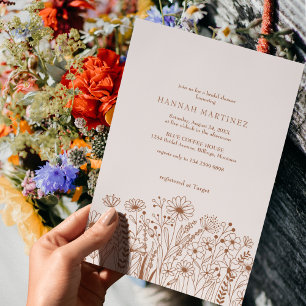 Chic Wildflowers  Boho Burnt Orange  Bridal Shower Invitation