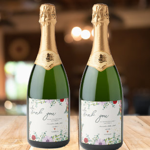 Chic Wildflowers Floral Wedding Thank You Favour Sparkling Wine Label