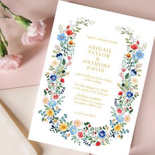 Chic Wildflowers Gold Garden Wedding Invitation