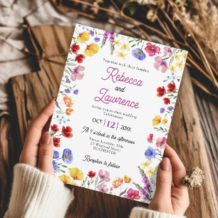 chic wildflowers meadows botanical wedding invitation