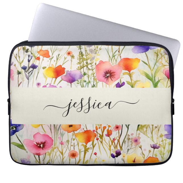 Chic wildflowers pattern laptop sleeve (Front)