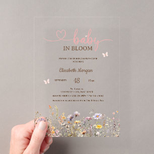 Chic Wildflowers Pink Baby In Bloom Baby Shower Acrylic Invitations