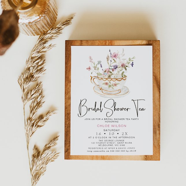 Chic Wildflowers Tea Party Bridal Shower Invitation (Bridal Tea Party Invitation, Wildflowers Floral High Tea Shower Invite, Floral Tea Party Wedding)